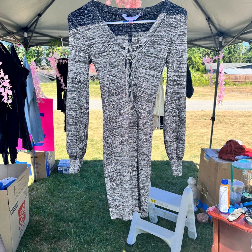 No Boundaries Black and White Long Sleeve Dress